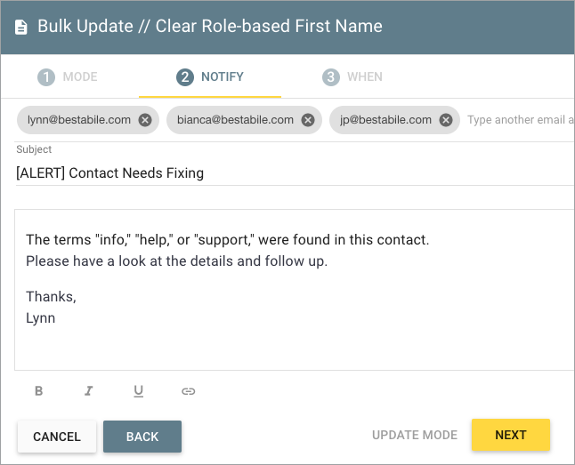 Step 3, Review, Email setup