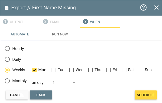 When tab, schedule automate