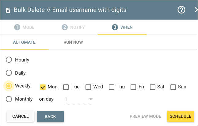 Bulk update When tab, schedule template
