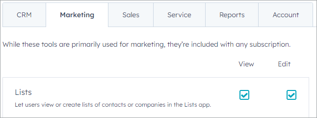 Marketing lists permissions
