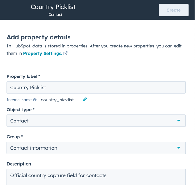Create a new property, basic info