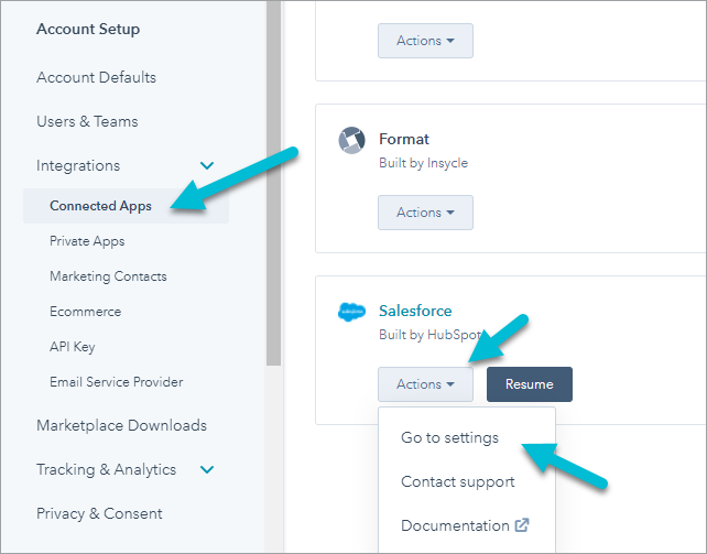 HubSpot Connected App Settings for Salesforce