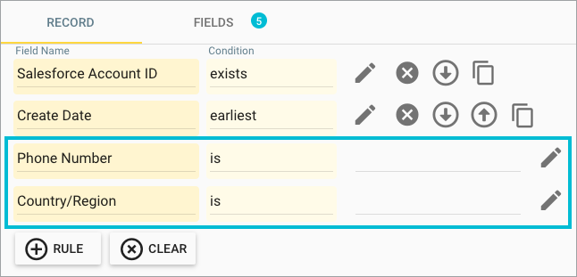 Adding fields to master selection rules