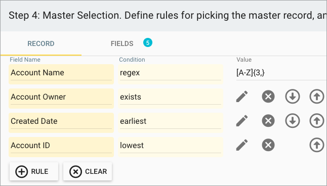 Master selection rules for Salesforce accounts