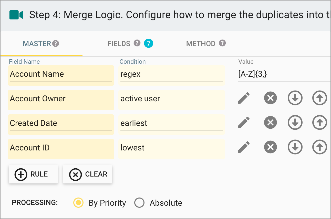 Master selection rules for Salesforce accounts