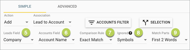Select Fields, comparison and match rules