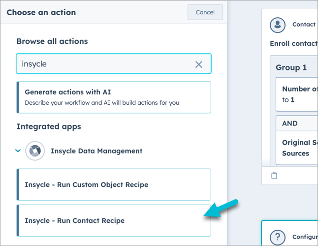 Choose Insycle action