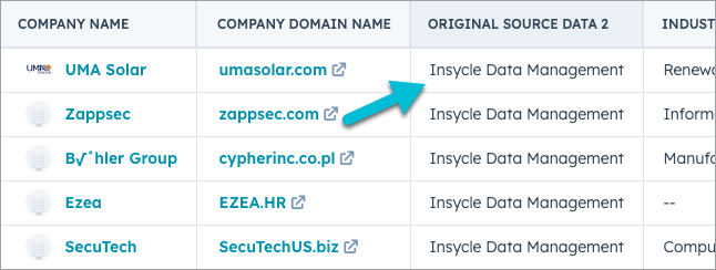 HubSpot company property, Original Source Data 2