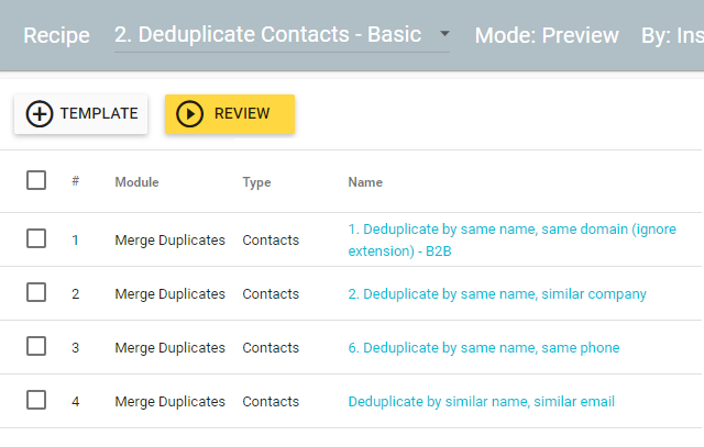 dedup contacts recipe