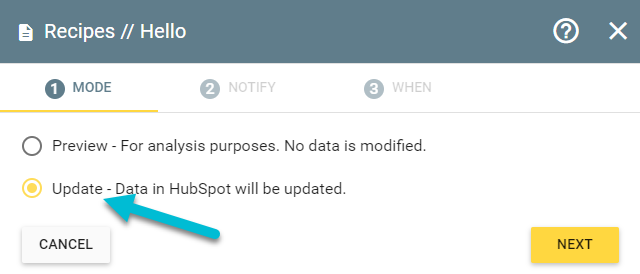 update mode