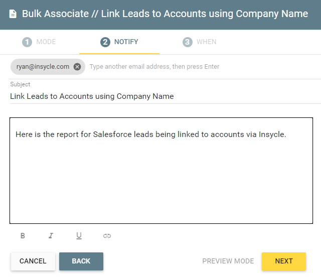 Email notification for link leads to accounts in Salesforce