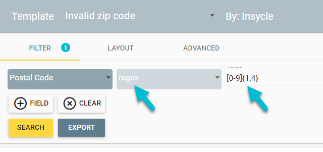 regex in filter