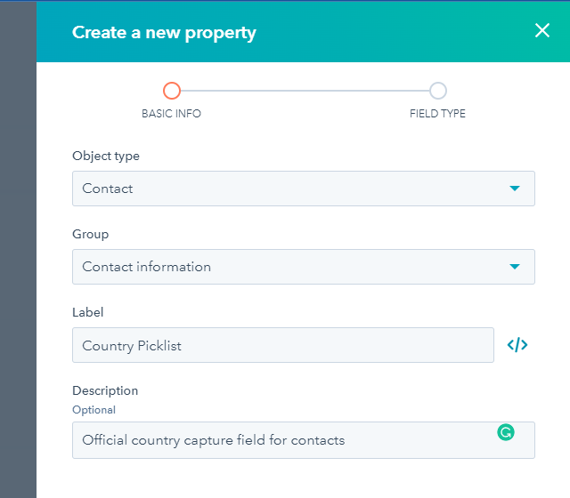 Create new Property basic info