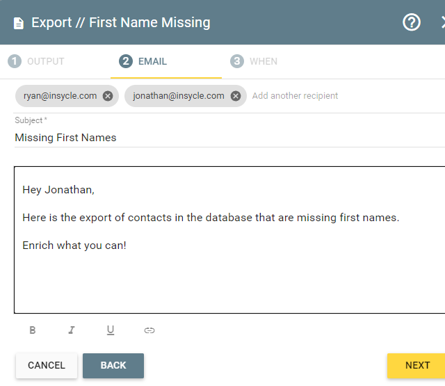 Export missing first name